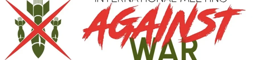 Logo der Antikriegskonferenz mit Datum und Logo auf Englisch
