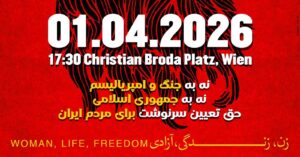 Demoaufruf mit Zeit, Ort und Forderungen auf Farsi
